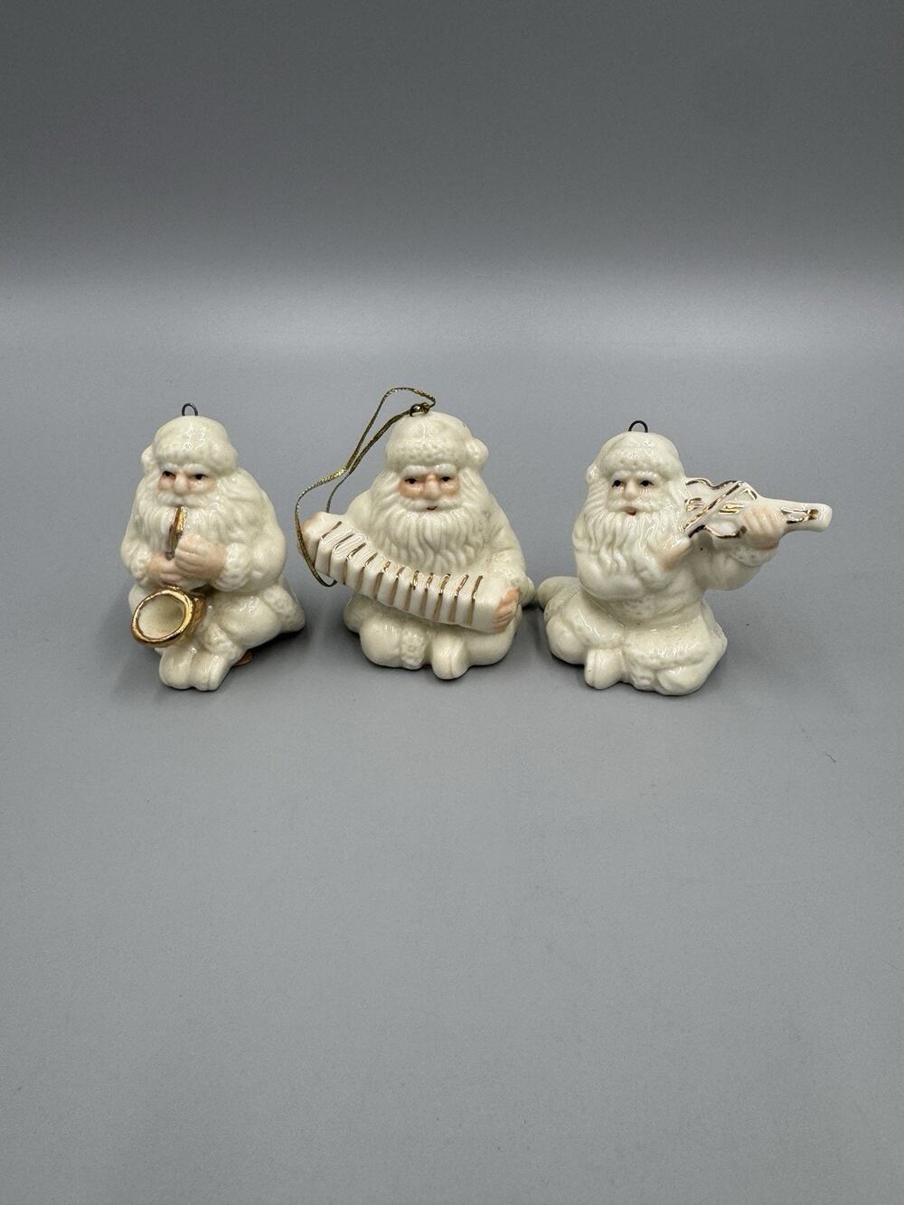 Vintage Giftco Christmas Ornaments Santa Claus Musical Instruments Lot Of 3